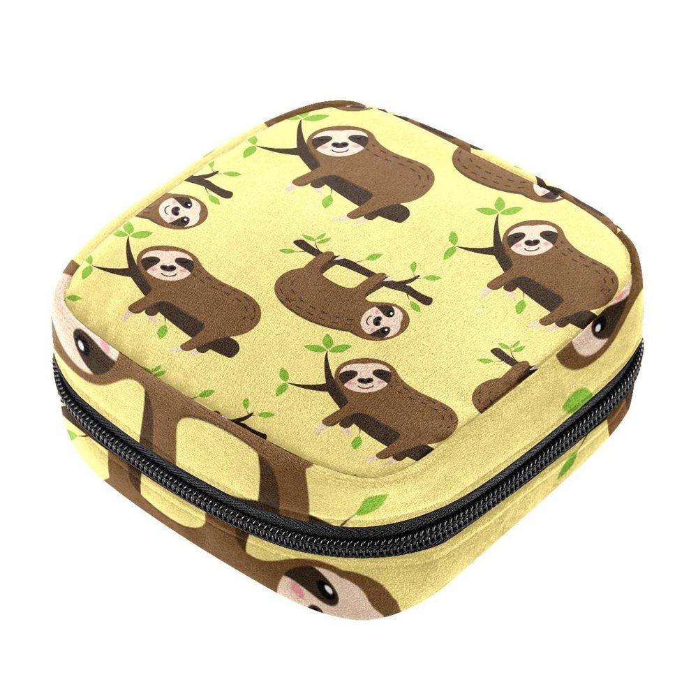 Large-Capacity Menstrual Pad Organizer Bag with Cute Sleeping Sloth Pattern