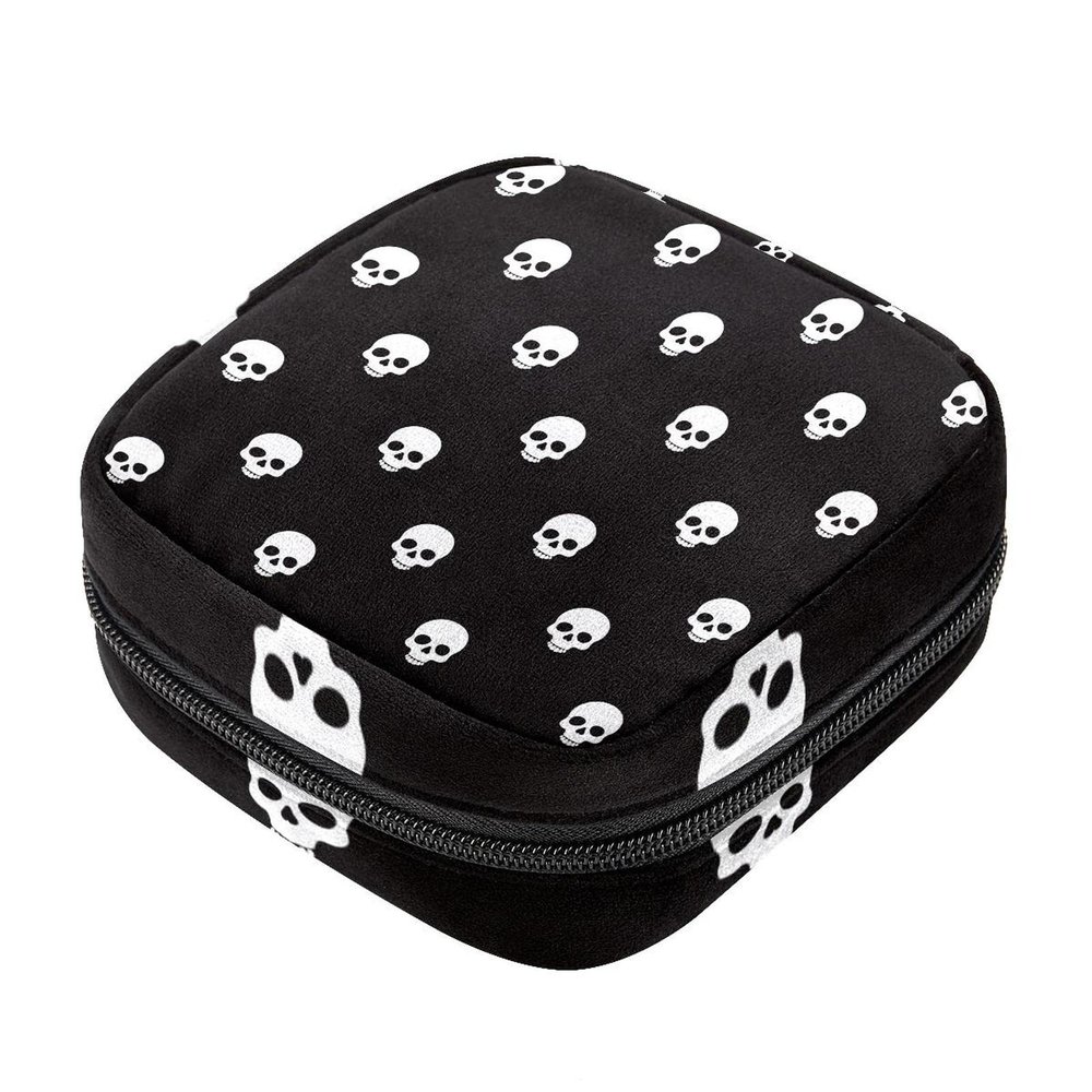 Sanitary Pad Storage Bag, Day of the Dead Skull, White Pattern
