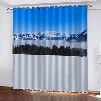 3D White Winter Snow Scene Curtains, 2-Piece Set, 280 x 250 cm