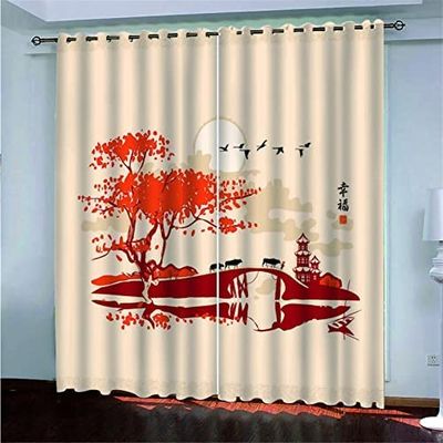 2-Piece Blackout Curtains, 182" W x 214" H, 3D Wooden Bridge Pattern