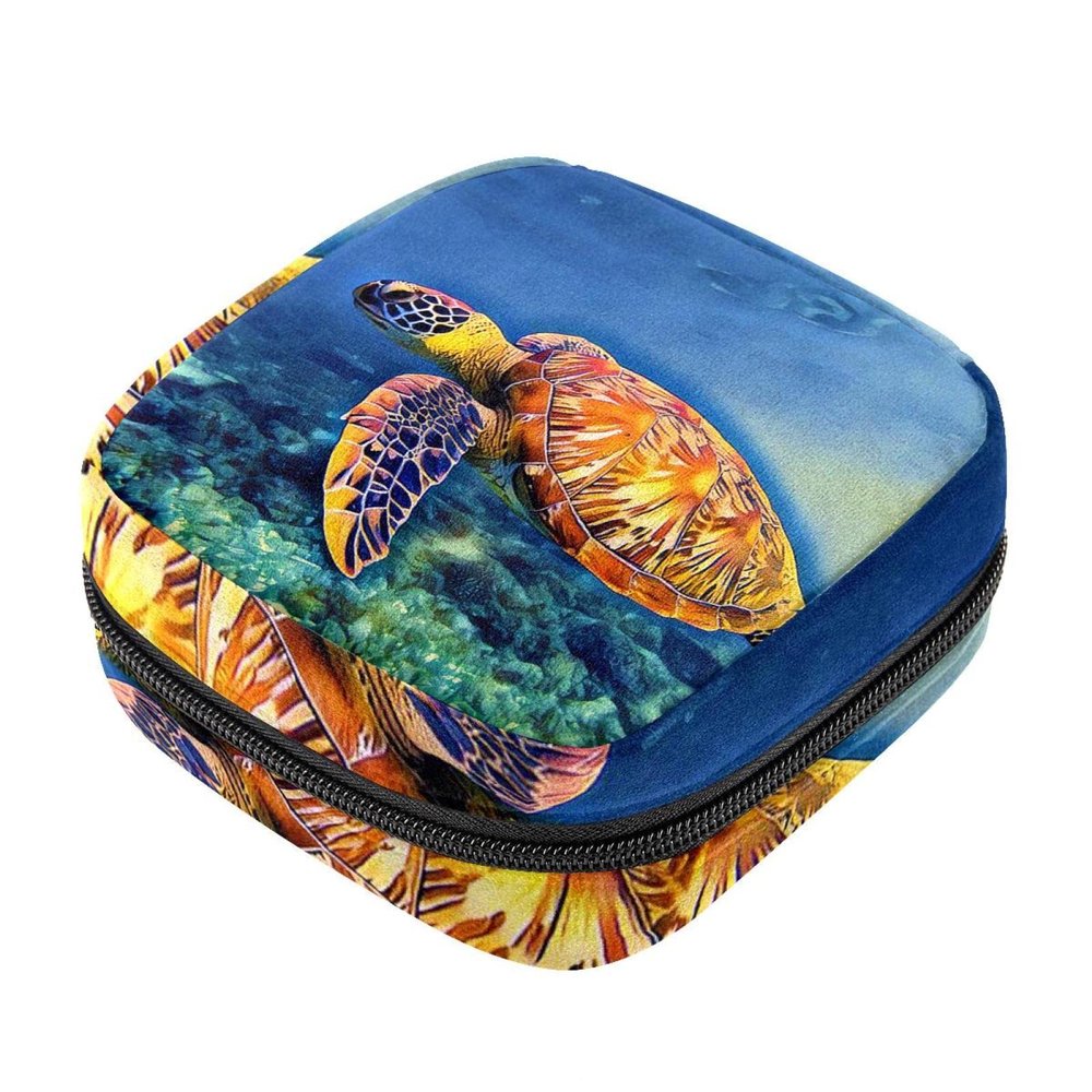 Menstrual Pad Storage Bag, Menstrual Cup Pouch, Travel Makeup Organizer – Sea Turtle Underwater Wildlife