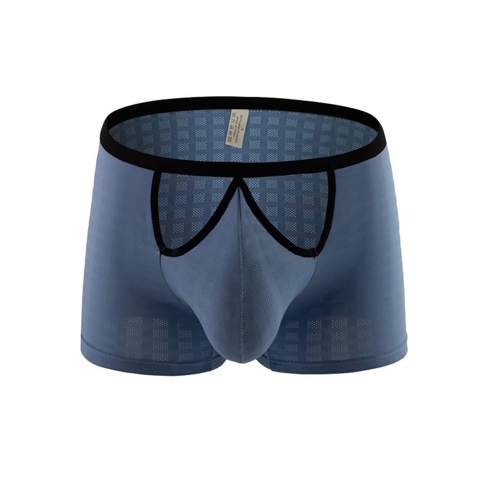 Men’s Mesh Underwear, Sheer Sexy Thong Briefs, Light Blue, XXL