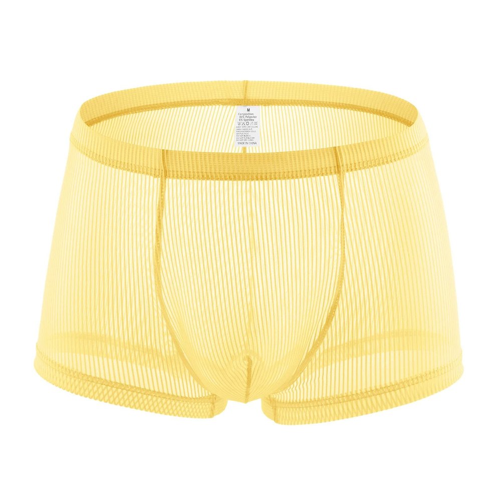 Men's Yellow Transparent Mesh Underwear, Breathable, XL
