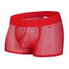 Men's Mesh Boxer Briefs, Sheer Sexy Underwear, Soft Thong, Party Clubwear, Red, S view 1