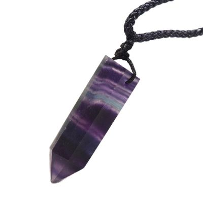 GROWWISH Natural Rainbow Fluorite Necklace, Single-Point Hexagonal Prism Pendant, Striped Crystal Fluorite Health Energy Stone, 1 pc – Colored Fluorite 2