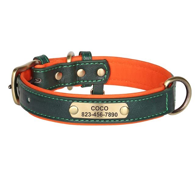 PUYYDS Personalized Leather Dog Collar with ID Name Tag, Soft Adjustable Collar with Free Engraving for Small and Medium Dogs