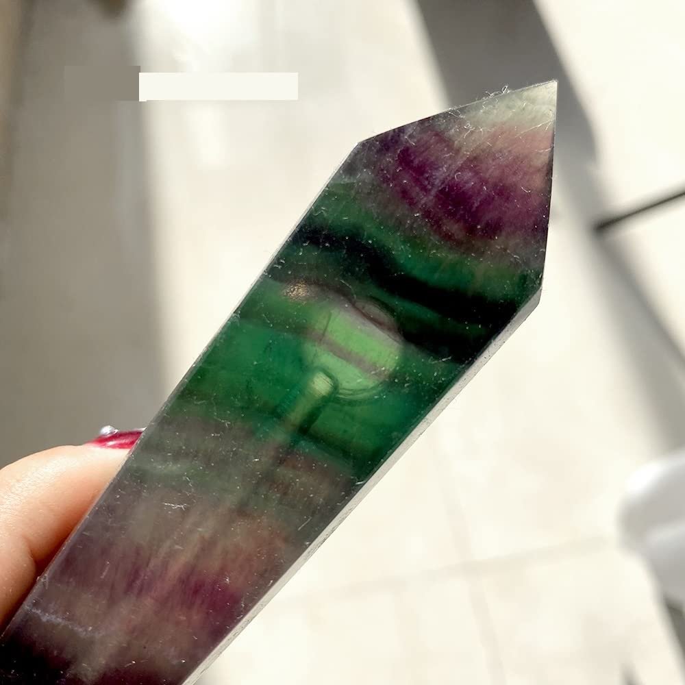 ALLZZY 1PC Natural Crystal Stone Healing Quartz Crystal Point Wand Gemstone Gift for Men (Color: Rainbow Fluorite-01)
