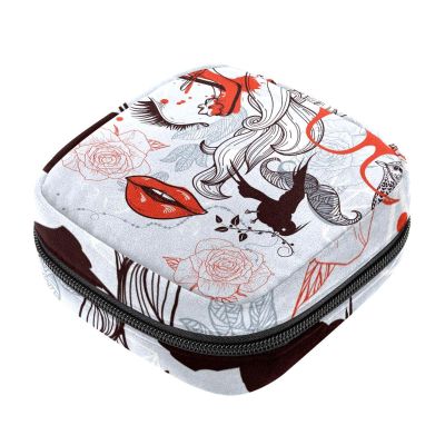 Women's Period Product Storage Bag – Abstract Rose, Flower & Bird Design