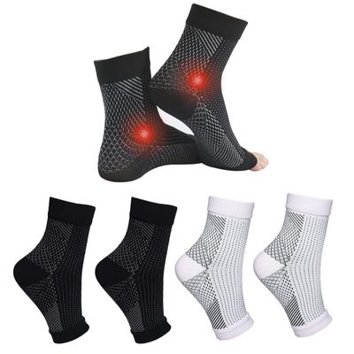 4 Pairs Ankle Support Compression Socks for Women and Men, for Plantar Fasciitis, Arthritis, Joint Pain, Heel Spurs and Neuropathy (White & Black, 43–46)