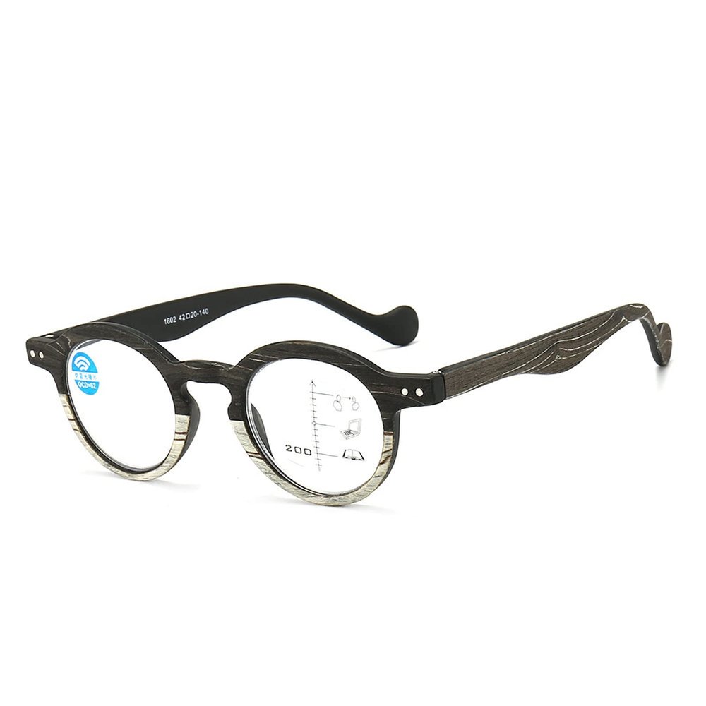 EDGUN Progressive Multifocal Reading Glasses with Blue-Light Blocking, Black Wood-Grain Frame, +1.5