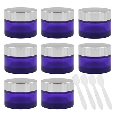 LusDoly 8-Pack 30 ml Purple Glass Cosmetic Jars with Silver Lids