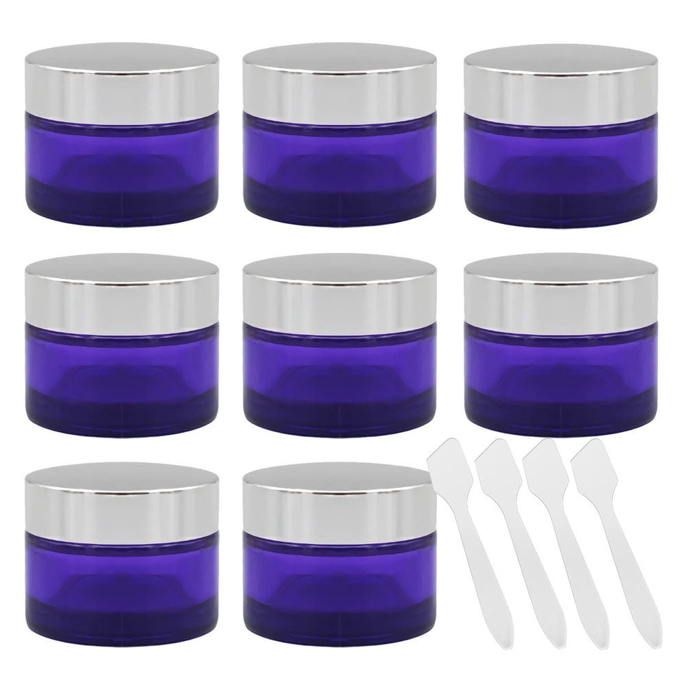 LusDoly 8-Pack 30 ml Purple Glass Cosmetic Jars with Silver Lids
