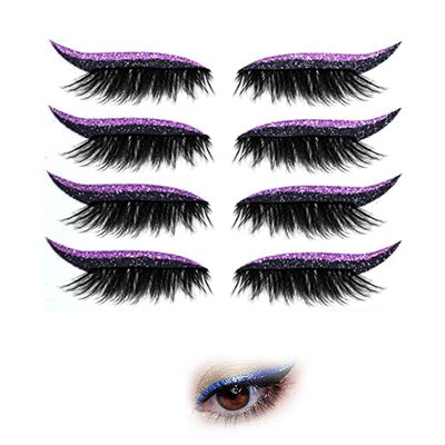 4 Pairs of Glitter Eyeliner and Eyelash Stickers, Purple