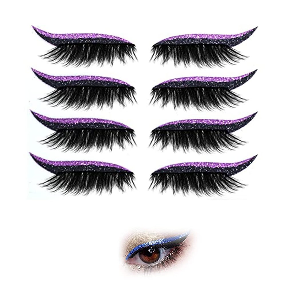 4 Pairs of Glitter Eyeliner and Eyelash Stickers, Purple