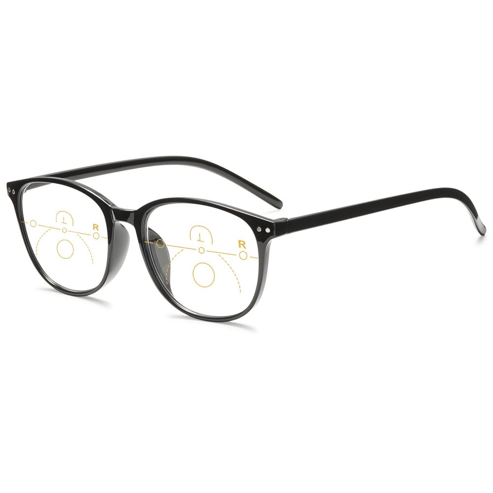 Lanomi Progressive Multifocal Reading Glasses with Blue-Light Filter, UV400 Protection, Black, +1.00 to +4.00 Diopters