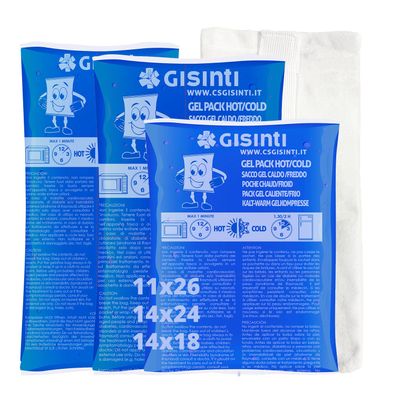 Gisinti Reusable Gel Cold/Hot Pack Set, Made in Italy, Microwave- and Freezer-Safe, with Fabric Pouch (3 Large Pieces)