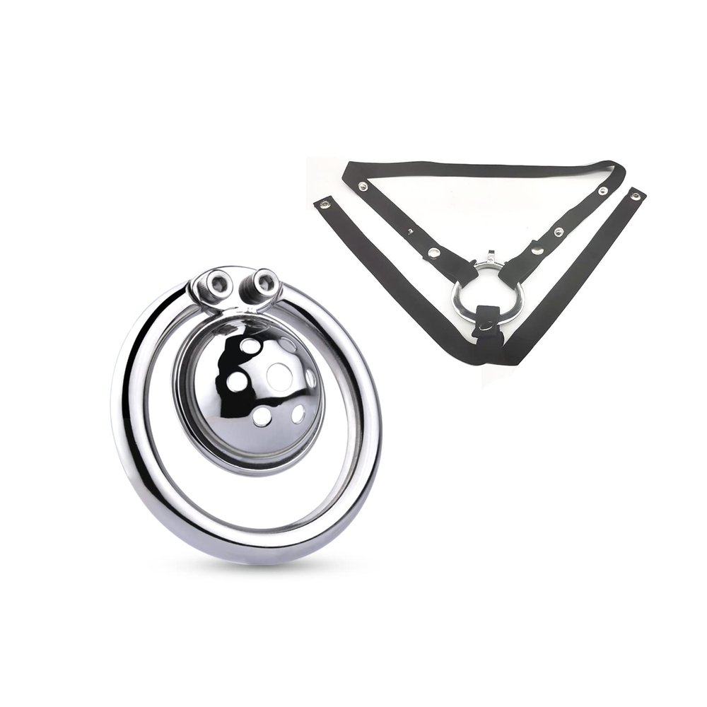 QgLust Men's Stainless Steel Chastity Cage Belt with Plug