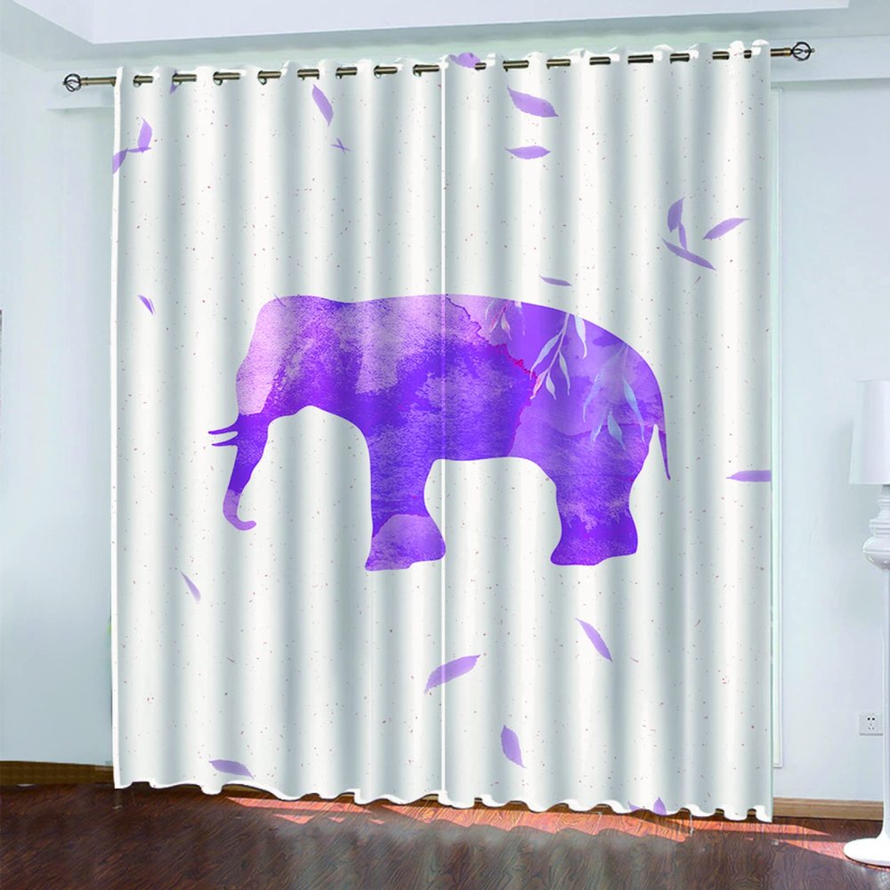 GADULU Blackout Curtains with Grommets, 3D Purple Elephant Print, 2-Piece Set, 270 x 244 cm
