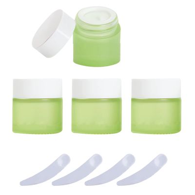 LusDoly 4-Pack 10 g Frosted Green Glass Cosmetic Jars with White Lids