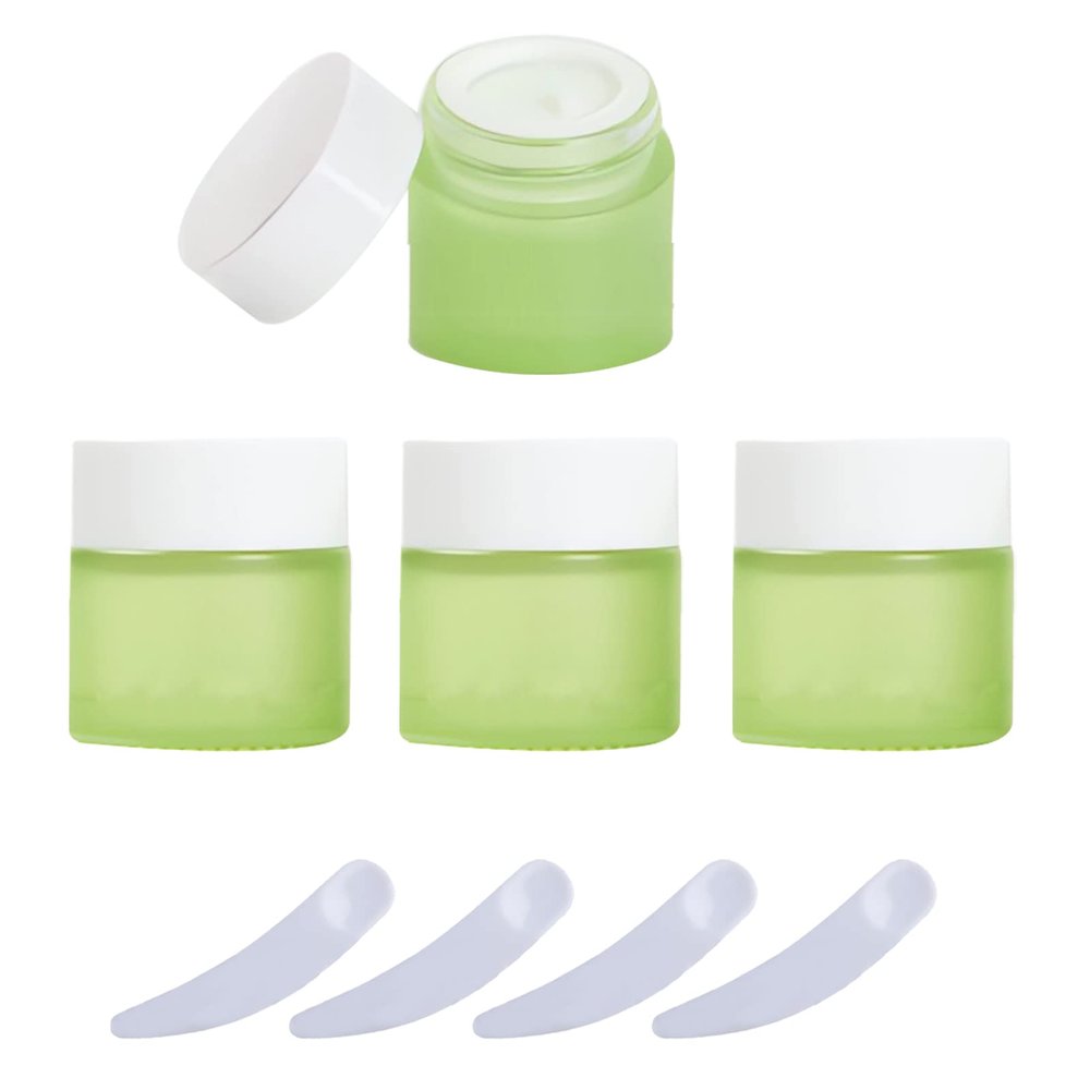 LusDoly 4-Pack 10 g Frosted Green Glass Cosmetic Jars with White Lids