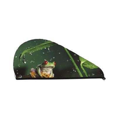 ASEELO Peace Tree Frog Double-Layer Coral Fleece Hair Drying Cap
