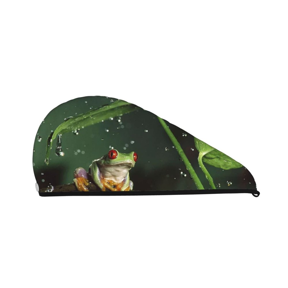 ASEELO Peace Tree Frog Double-Layer Coral Fleece Hair Drying Cap