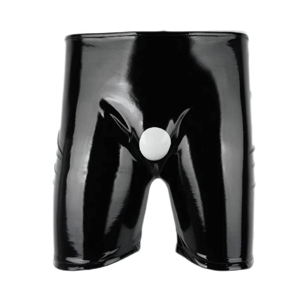 WEITING Men's Open-Crotch Shiny PVC Leather Boxer Underwear, 4XL