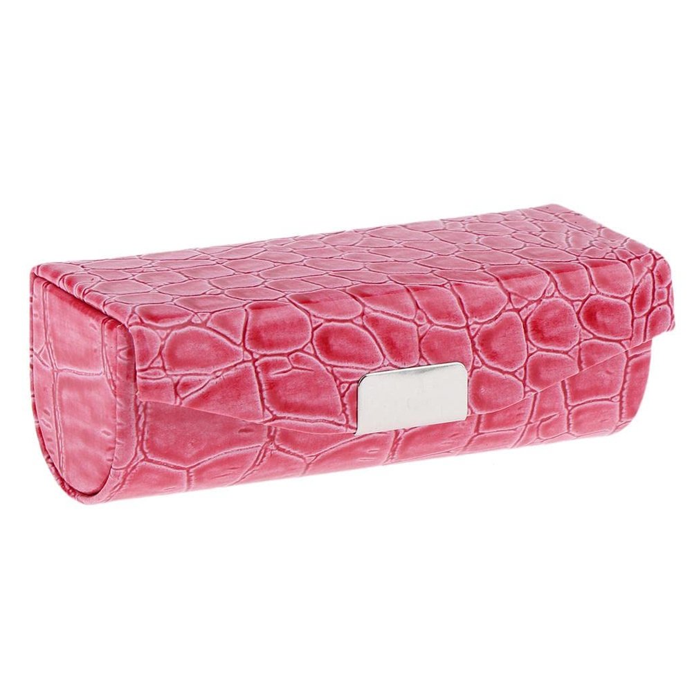 Rose Red Leather Lipstick Case with Mirror