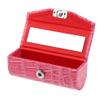 Rose Red Leather Lipstick Case with Mirror view 3