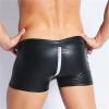 WEITING Men's Sexy Crotchless Shiny Leather Shorts with Zipper, Black, S view 3