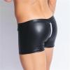 WEITING Men's Sexy Crotchless Shiny Leather Shorts with Zipper, Black, S view 4