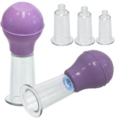 ScreaAss 2-Pack Silicone Nipple Suckers, Breast Vacuum Pumps, 3 Sizes, Purple, L