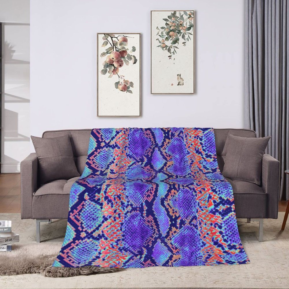 Lsjuee Snake-Skin Pattern Fleece Blanket, Ultra-Soft Cozy Microfleece, 203.4 x 152.4 cm