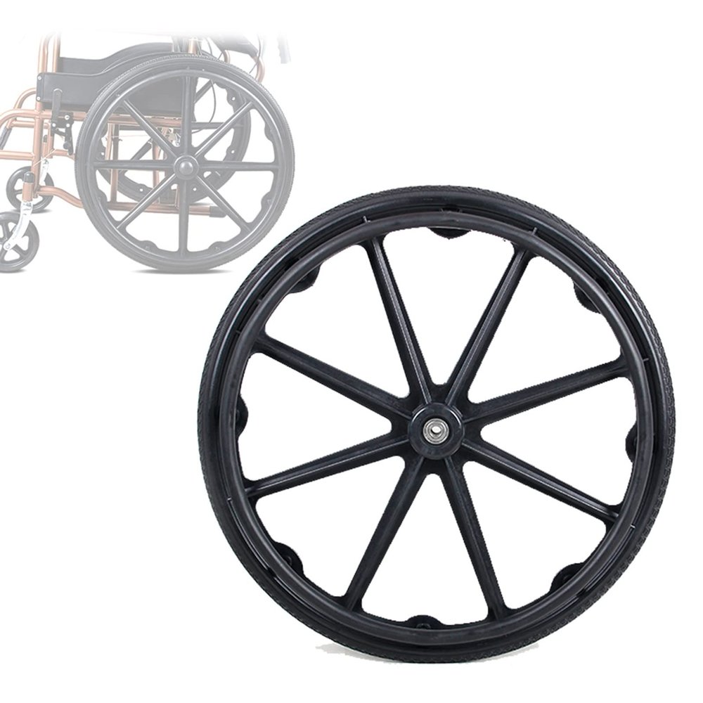 24-Inch Wheelchair Rear Wheel Replacement, Solid Non-Pneumatic Tire, 12 mm (1/2-Inch) Bearing, Black, 1 Pc