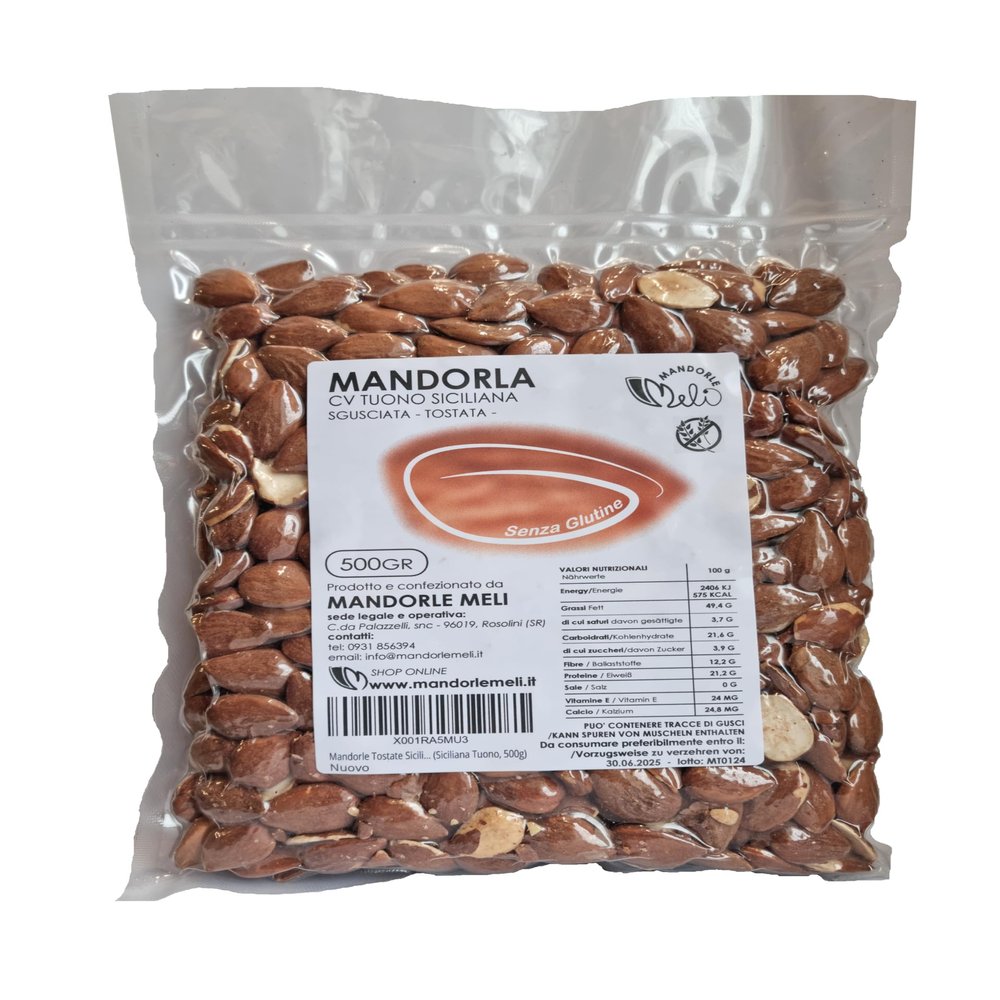 Sicilian Roasted Almonds – Dried Fruit, Source of Vitamins and Fiber – Gluten-Free (Siciliana Tuono, 500 g)