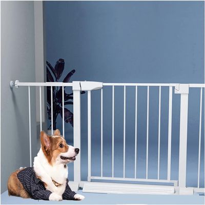 Dog Safety Gate, 90° Self-Closing, 180° Two-Way Opening, No Drilling, White