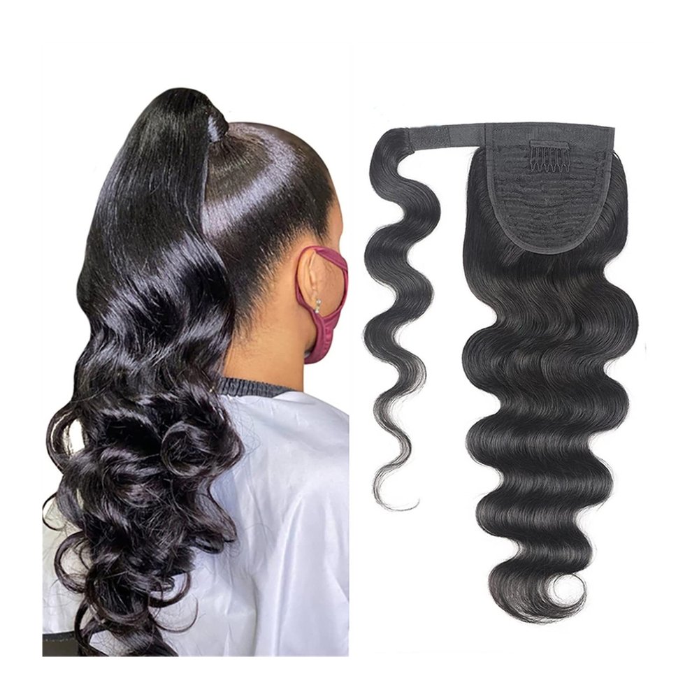 8–24 Inch Body Wave Brazilian Remy Human Hair Ponytail Extensions with Magic Paste
