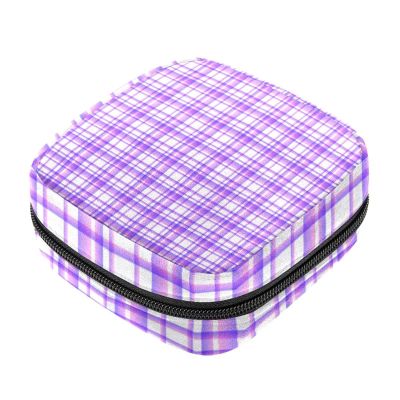 Portable Plaid Menstrual Product Storage Bag with Zipper