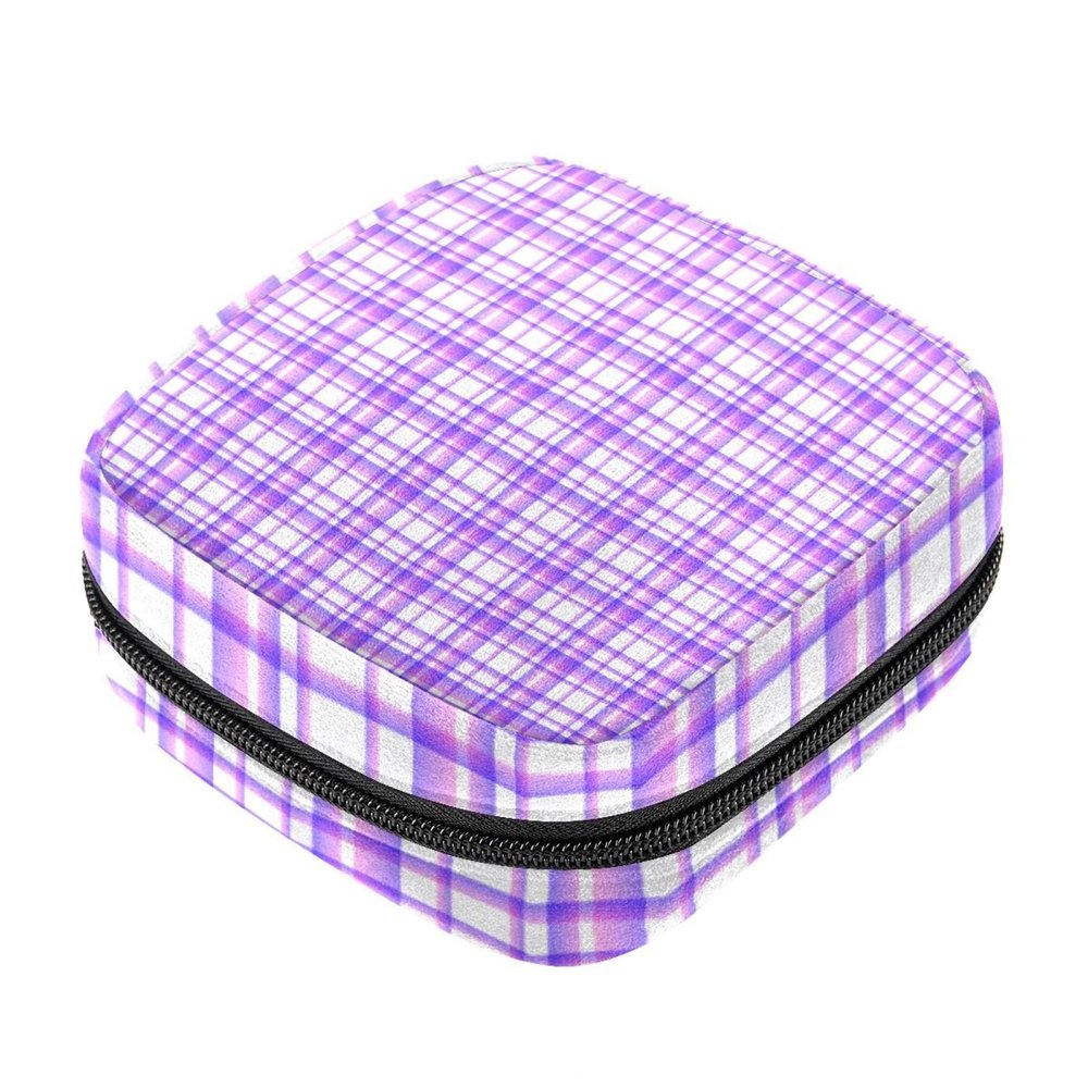 Portable Plaid Menstrual Product Storage Bag with Zipper