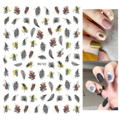 Morandi Nail Art Decals with Women's Face, Palm Leaf and Flower Designs
