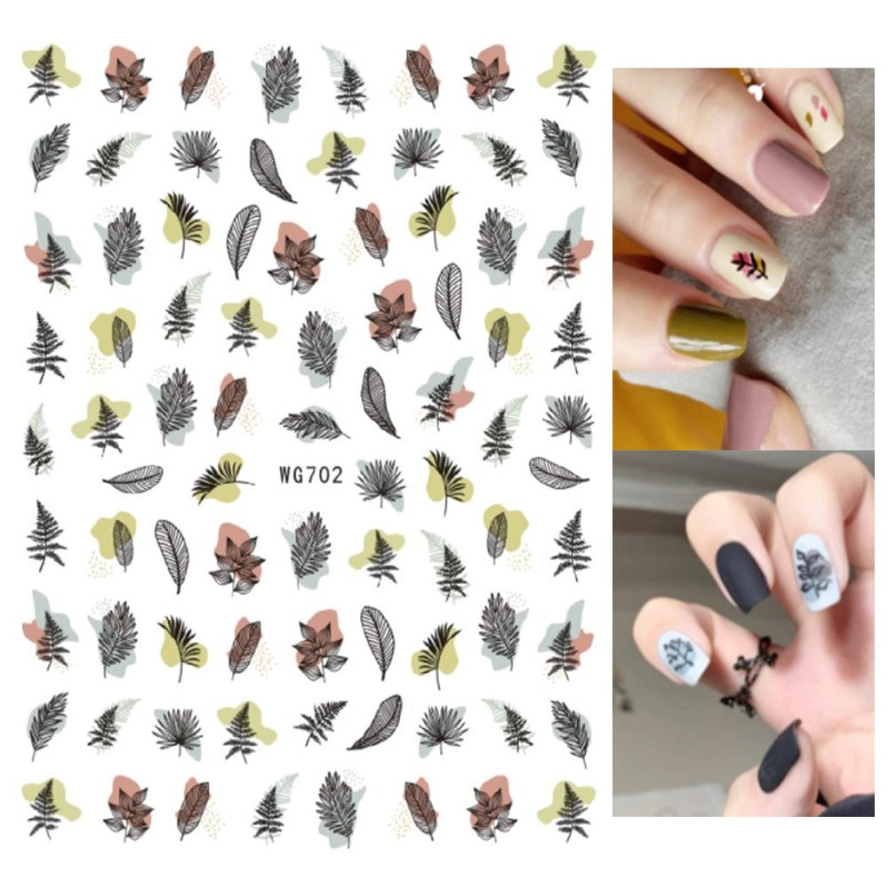 Morandi Nail Art Decals with Women's Face, Palm Leaf and Flower Designs