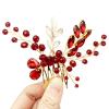 BETITETO Crystal Bridal Hair Comb, Red Rhinestones and Gold-Tone Leaves view 1