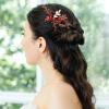 BETITETO Crystal Bridal Hair Comb, Red Rhinestones and Gold-Tone Leaves view 2