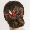 BETITETO Crystal Bridal Hair Comb, Red Rhinestones and Gold-Tone Leaves view 3