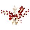 BETITETO Crystal Bridal Hair Comb, Red Rhinestones and Gold-Tone Leaves view 4
