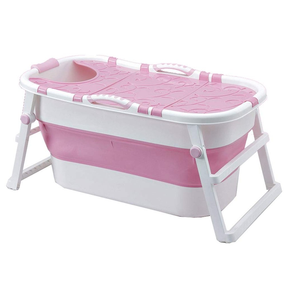 Large Non-Slip Foldable Bathtub for Adults, Portable Tub (Pink, No Cover)