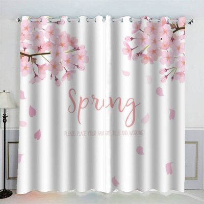VASENA Cherry Blossom Blackout Curtains, Romantic Pink, 2-Piece Set, 150 x 166 cm