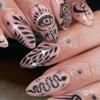 JUSTOTRY 24 Short Oval Press-On Nails, Black French Tips with Snake and Star Designs view 1