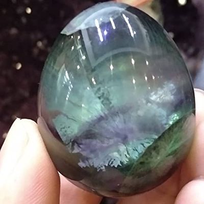 HXSCOO Fluorite Crystal Stone Egg, Mineral Rock Gemstone, China, 45 mm
