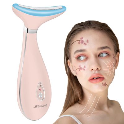 LiFECOKO Face Massager for Wrinkles, Face and Neck, 45 Face Massager, USB Rechargeable, Pink